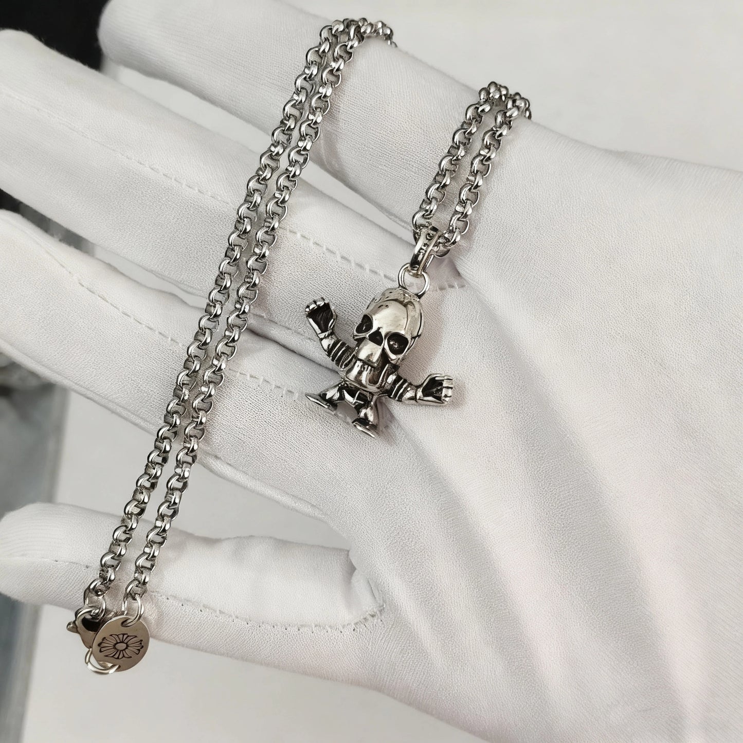 Cross necklace hexagonal star sword boat anchor pendant paired with letter flame pearl chain ﻿