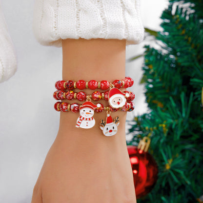 Creative Colorful Santa Claus Snowman Reindeer Beaded Stackable Bracelet Fashion Gift