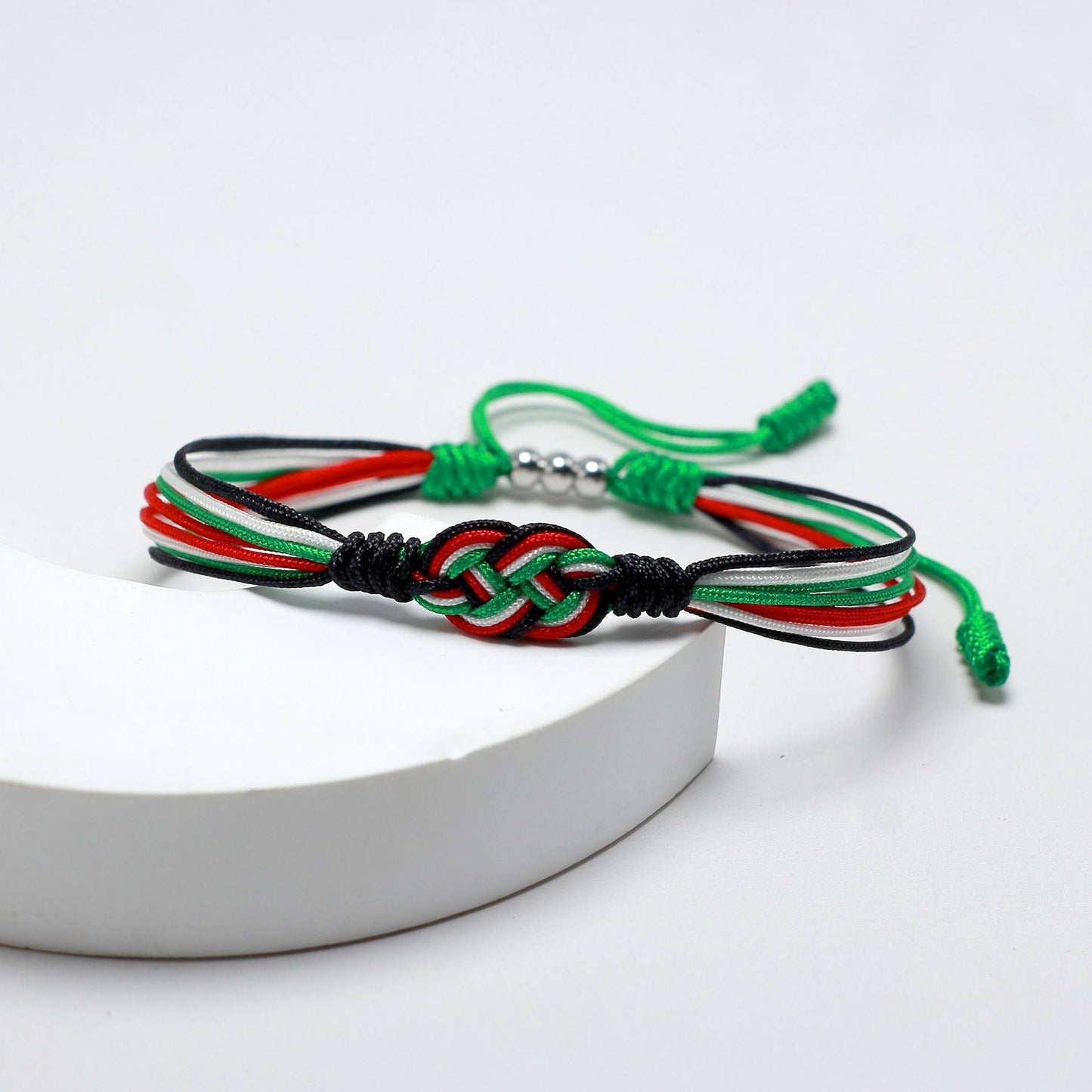 Colorful Braided Friendship Bracelet with Palestinian Flag Colors, Woven Flag-Colored Knot Bracelet