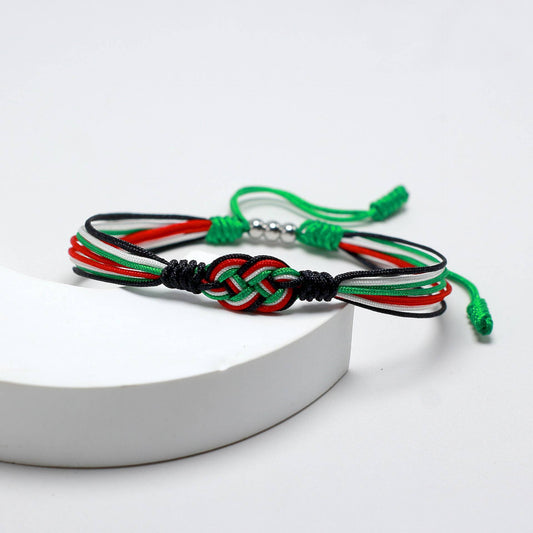 Colorful Braided Friendship Bracelet with Palestinian Flag Colors, Woven Flag-Colored Knot Bracelet